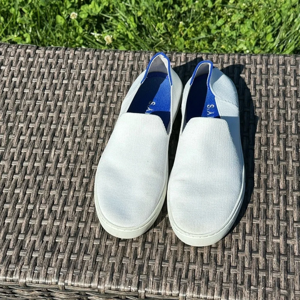 Rothy's White and Blue Loafers Slip-On Shoes